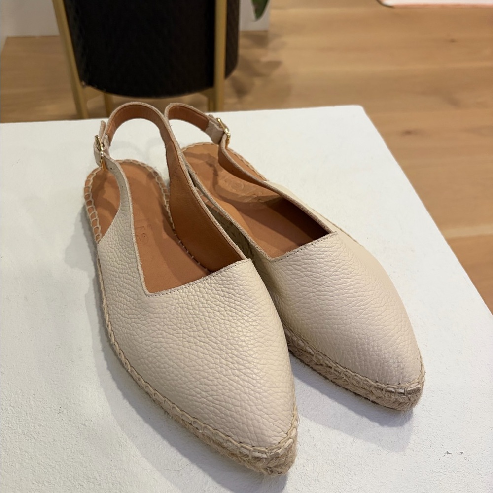 Jutelia Sz 7 EU 38 Cream Leather Slingback Espadrilles